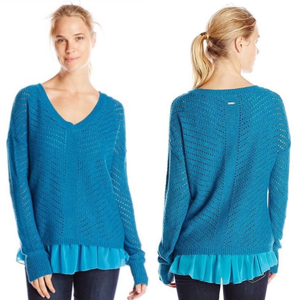 prANA Ellery Sweater in Mosaic Blue Layered Size Small